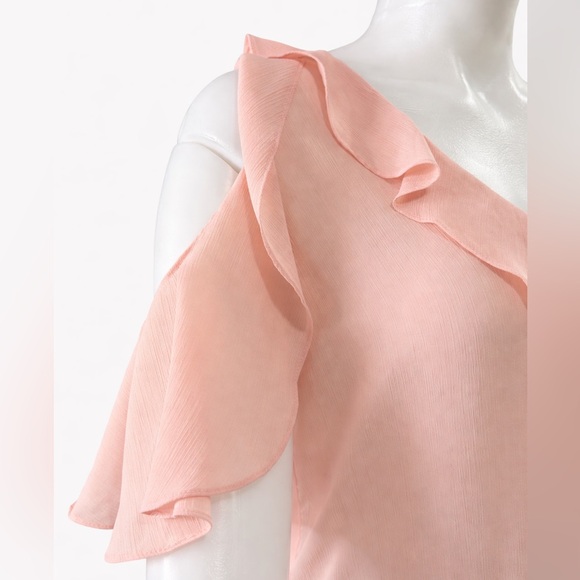 Alice + Olivia Peach Cold-Shoulder Ruffle V-Neck Blouse - Picture 4 of 9